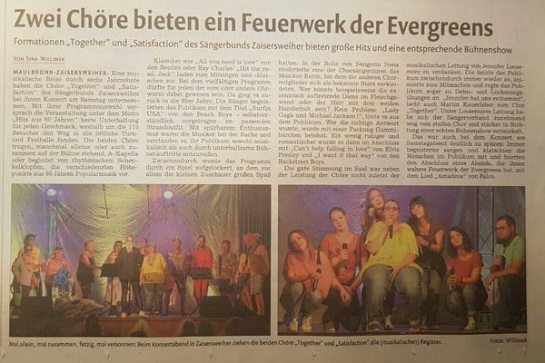 Artikel zum Konzert "Zeitreise" aus dem Mühlacker Tagblatt 20.11.2018