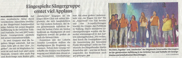 Artikel zum Konzert "Zeitreise" aus der Pforzheimer Zeitung vom 21.11.2018